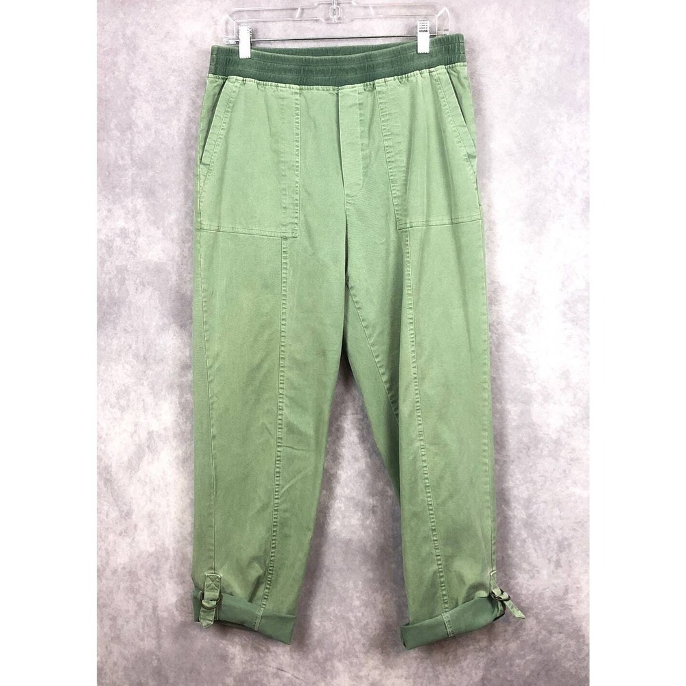 Soft Surroundings Medina Pants Roll Tab Hem Lyocell Cotton Blend Green Sz Medium